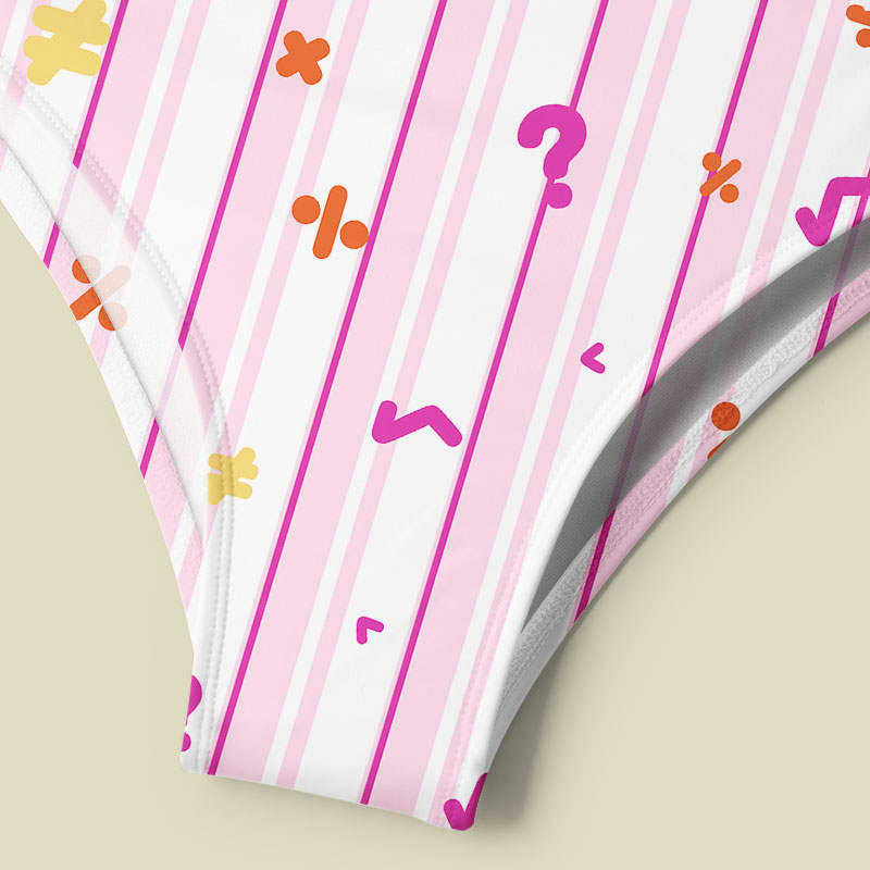 Retro Math Symbol Pink Stripe Tummy Control One Piece Swimsuit