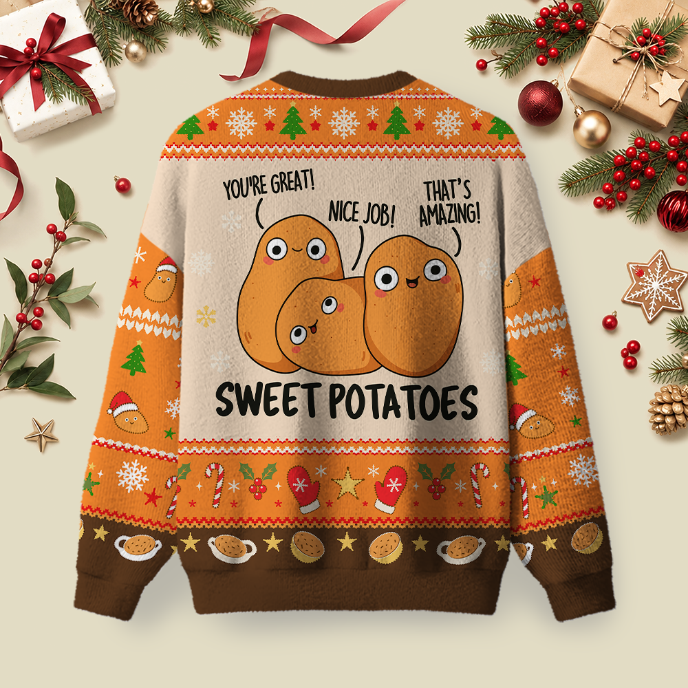 Sweet Potatoes Funny Vegetable Puns Ugly Christmas Fluffy Sweatershirt