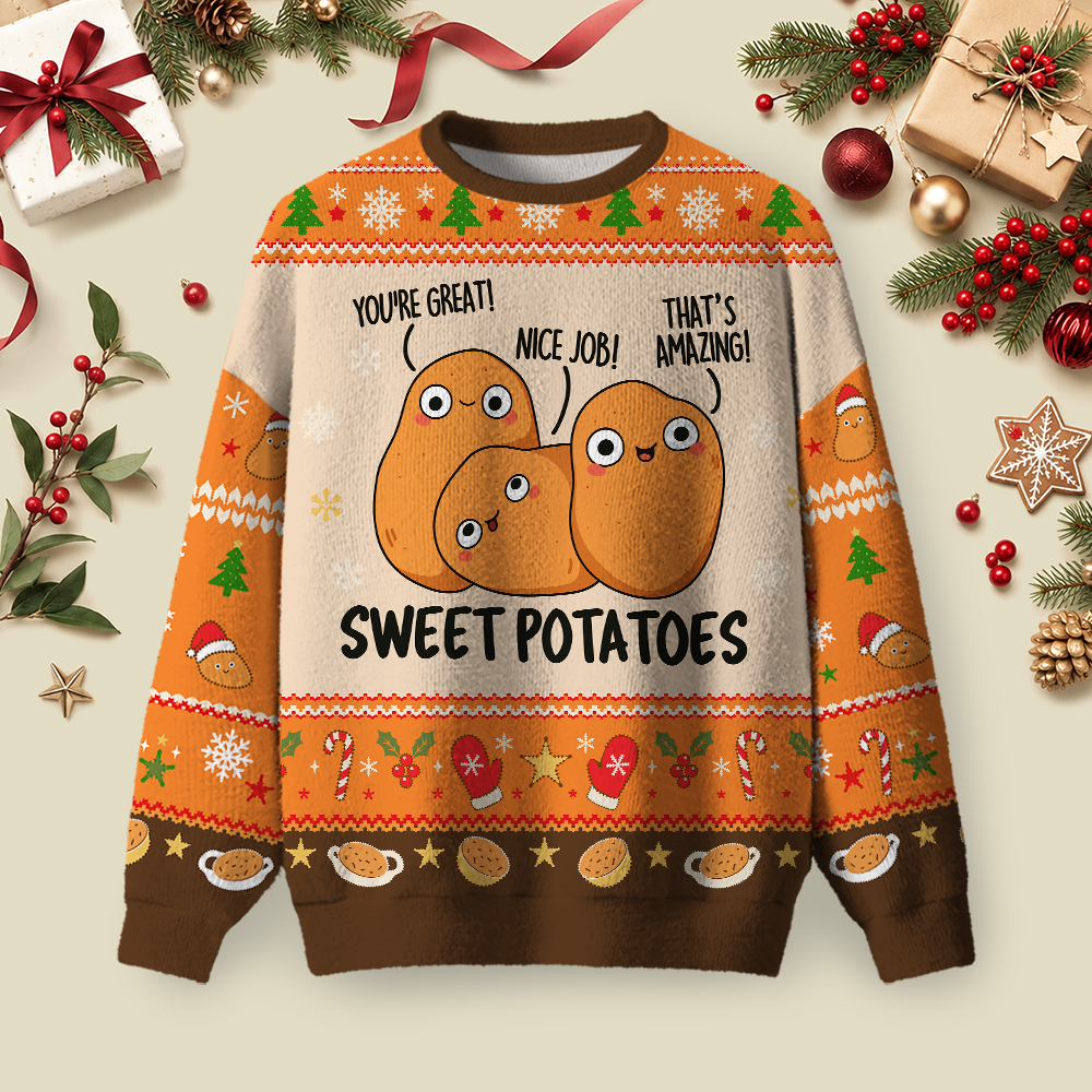 Sweet Potatoes Funny Vegetable Puns Ugly Christmas Fluffy Sweatershirt