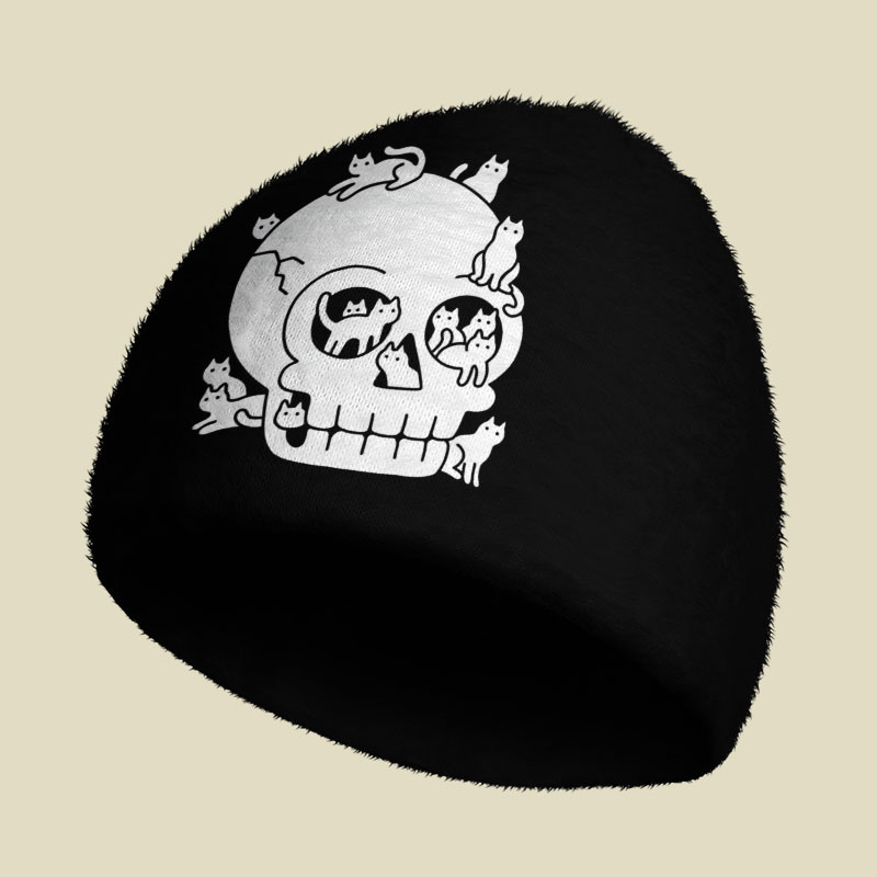 Skull is Full of Cats Doodle Fuzzy Beanie