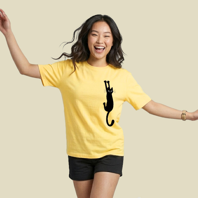 Black Cat Holding On Playful T-Shirt