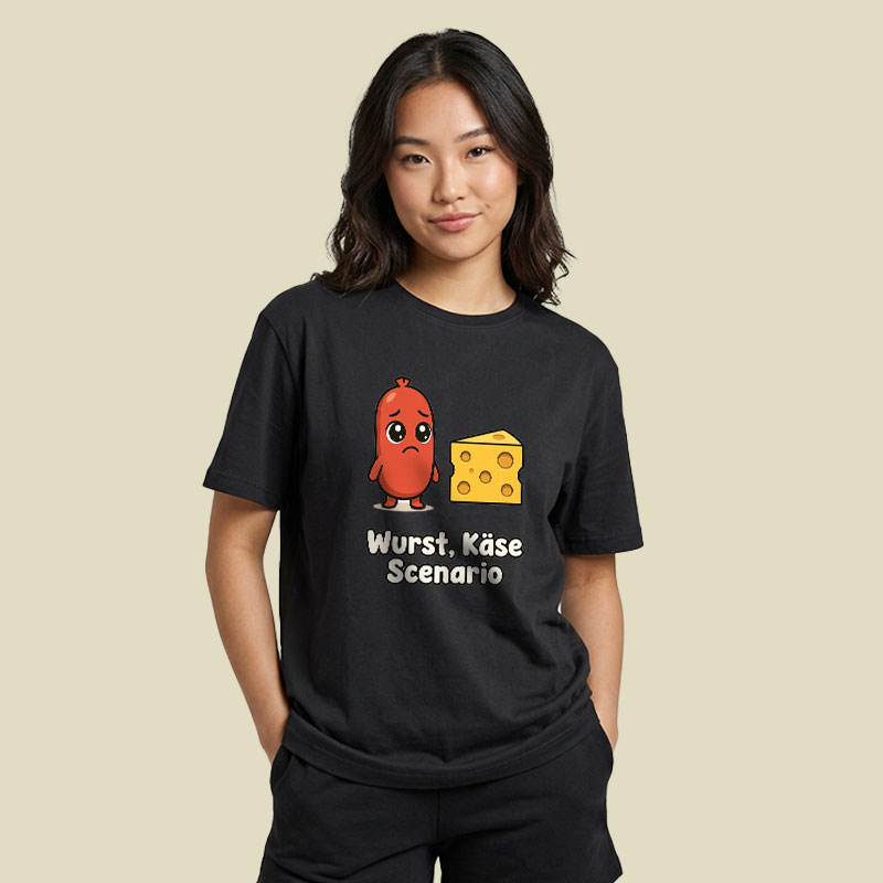 Wurst Kase Scenario Funny German Food Pun Playful T-Shirt
