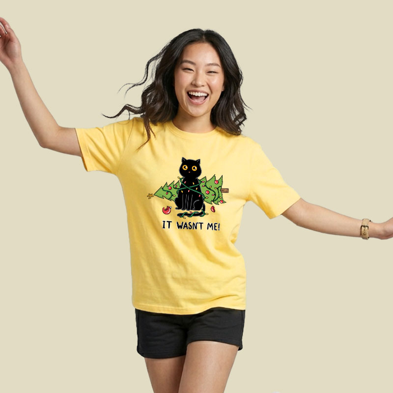 Cat and Christmas tree Playful T-Shirt