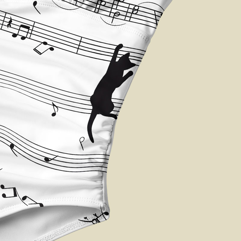 Musical Black Cat Sheet Tummy Control One Piece Swimsuit