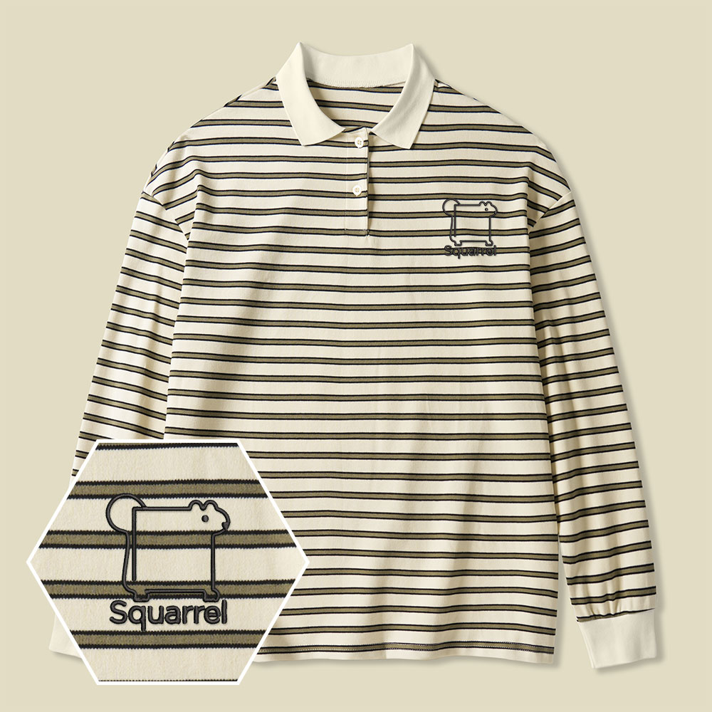 Squarrel Lycra Striped Embroidered Long-Sleeve Polo