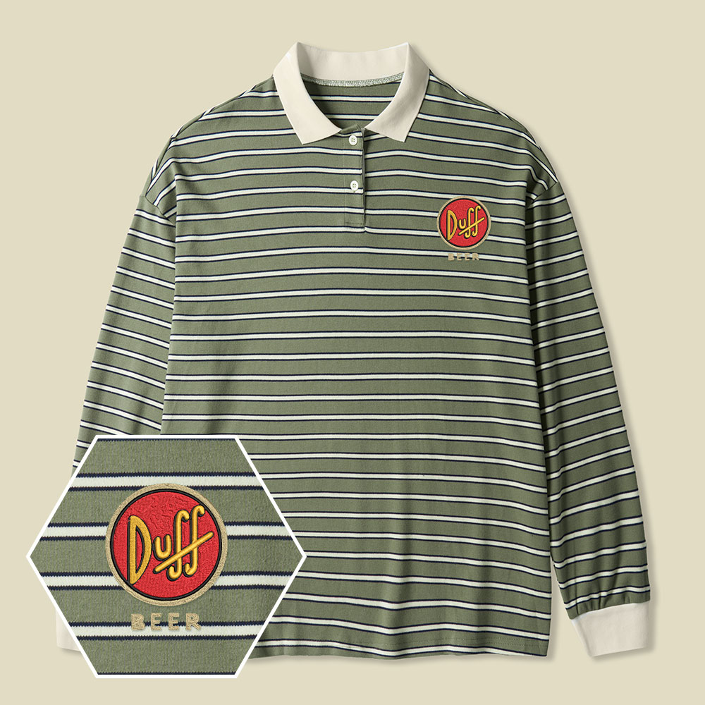 Duff Beer Lycra Striped Embroidered Long-Sleeve Polo