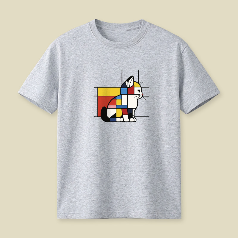 Geometric Cat Art In Primary Colors Playful T-Shirt