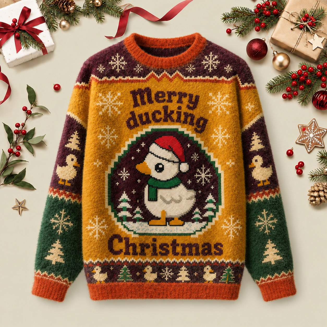 Merry ducking Christmas Ugly Christmas Fluffy Sweatershirt