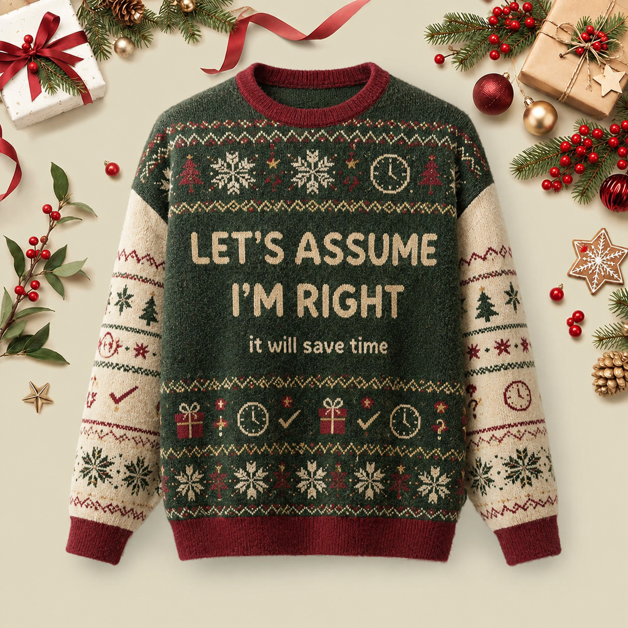 Assume I Am Right Funny Sarcastic Quote Ugly Christmas Fluffy Sweatershirt