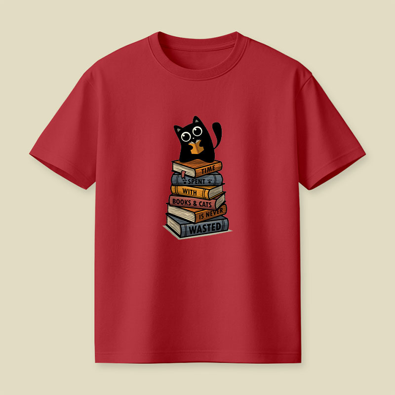 Time Spent With Books And Cats Playful T-Shirt