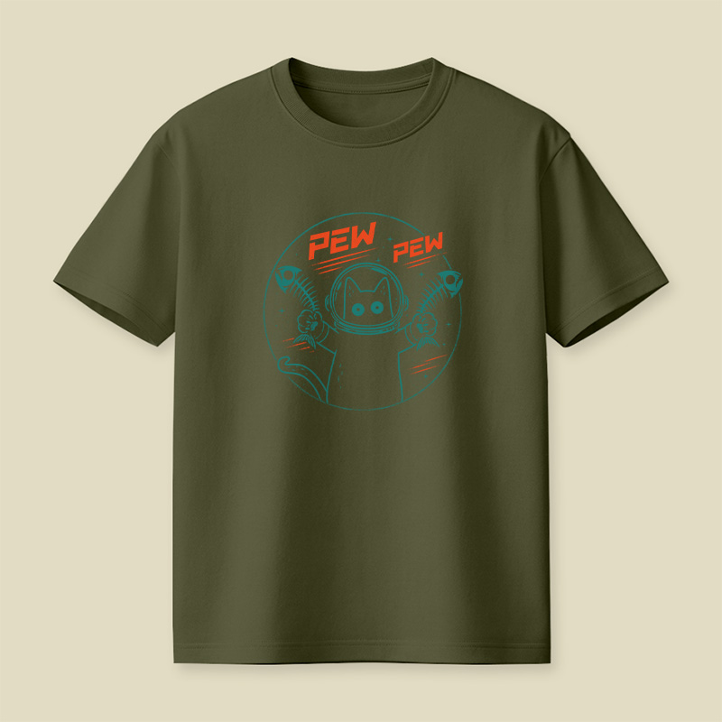 Pew Pew Space Cat Playful T-Shirt