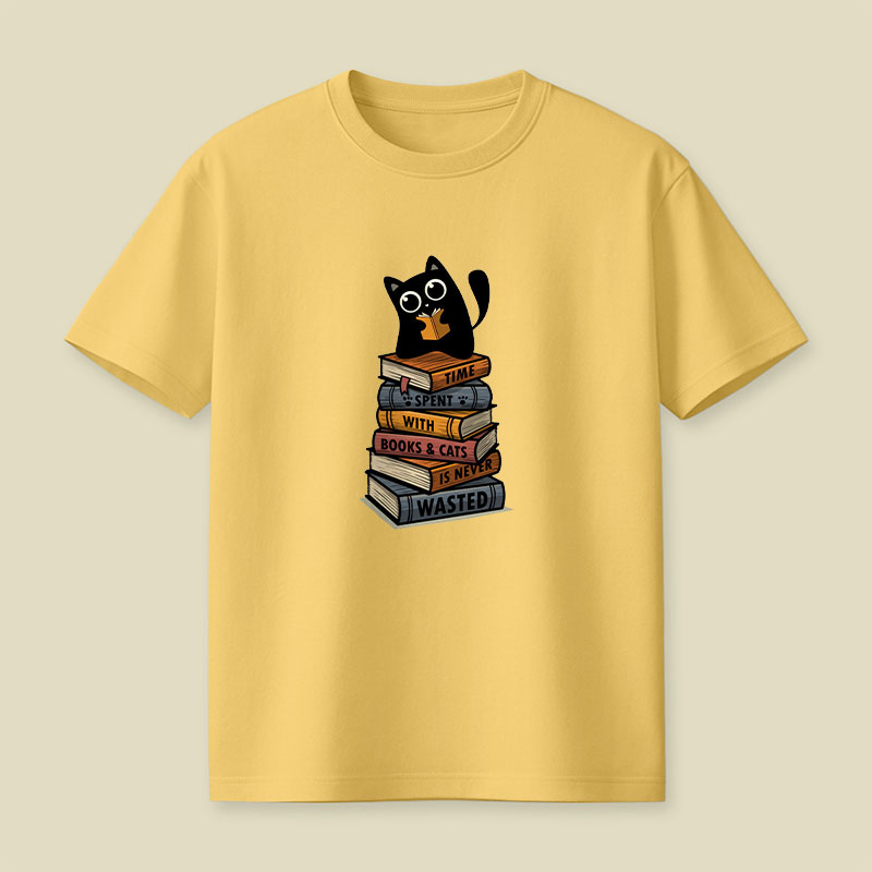 Time Spent With Books And Cats Playful T-Shirt