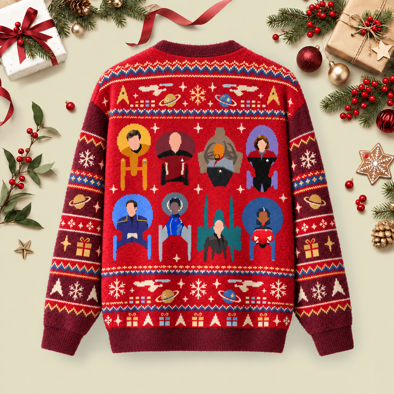 Trek Ships Captains Ugly Christmas Fluffy Sweatershirt