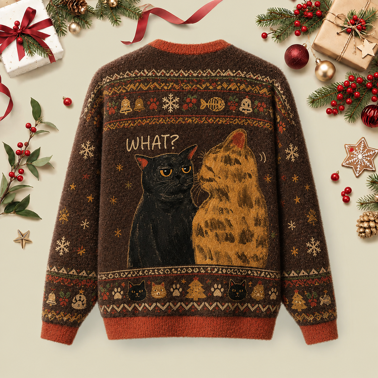 What Cat Funny Ugly Christmas Fluffy Sweatershirt