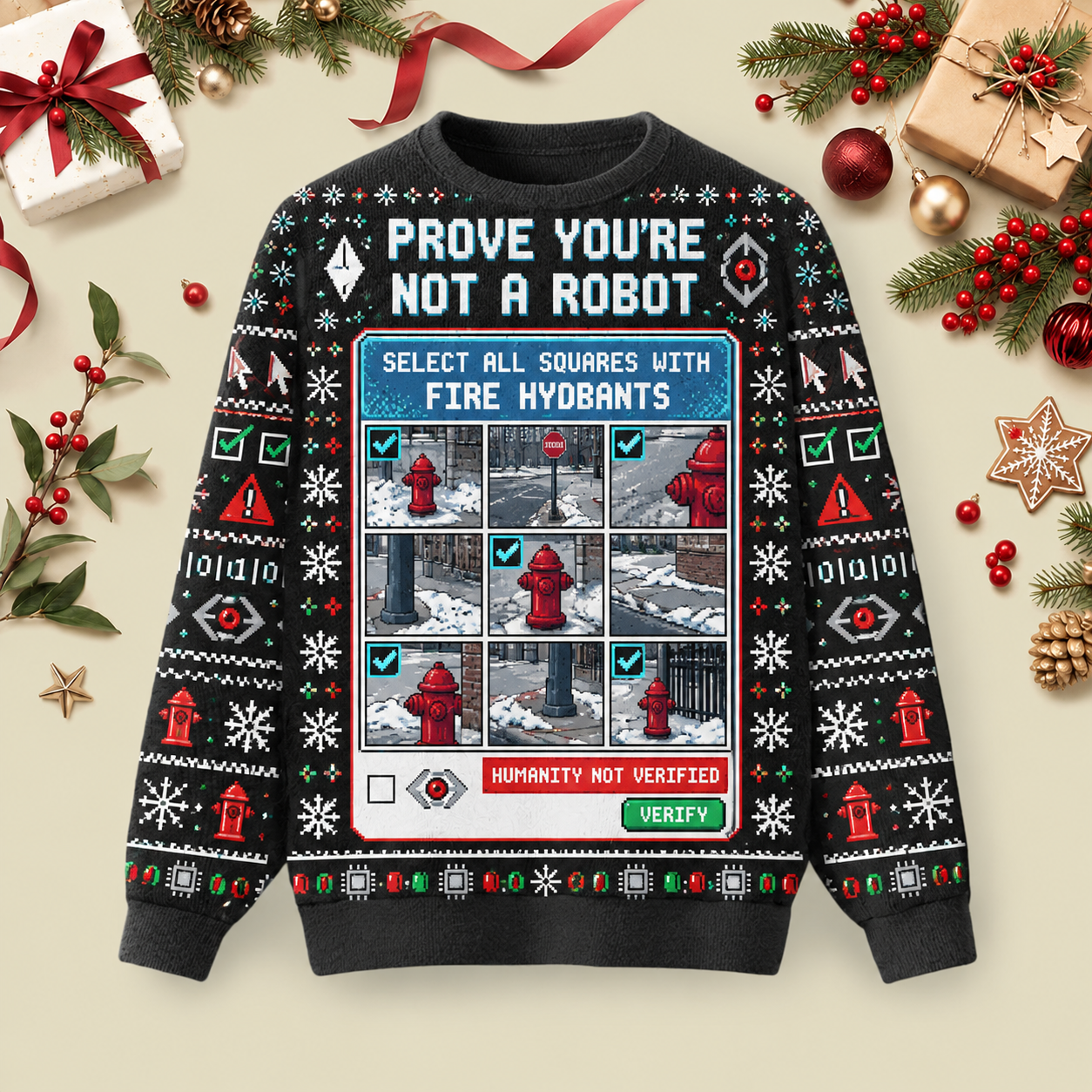 Prove You Are Not A Robot Ugly Christmas Fluffy Sweatershirt