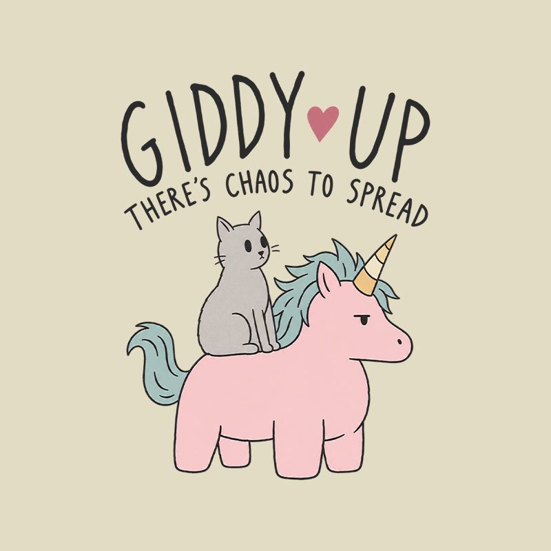 Cute Cat Riding Unicorn - Giddy Up Playful T-Shirt