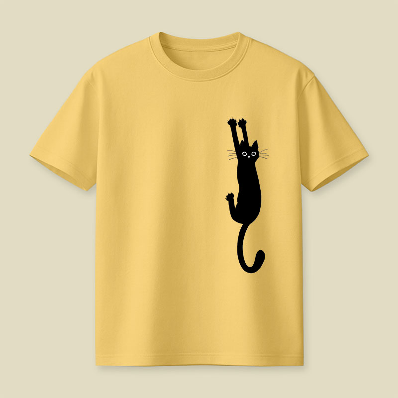 Black Cat Holding On Playful T-Shirt