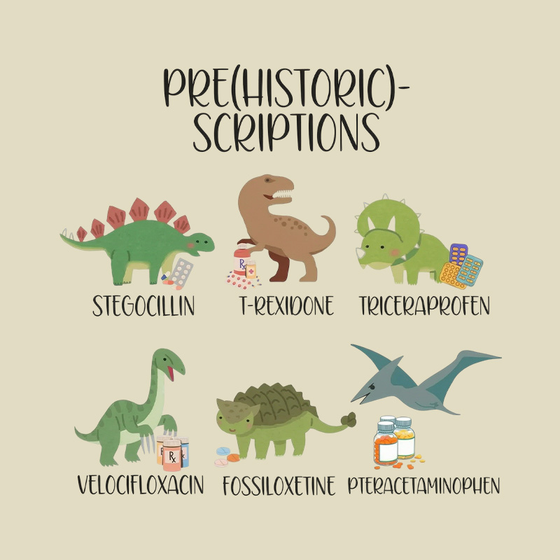 Prehistoric Scriptions Dinosaur Medical Pun Playful T-Shirt