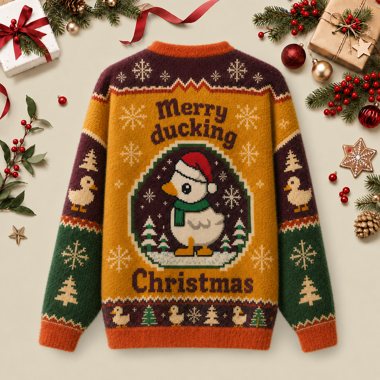 Merry ducking Christmas Ugly Christmas Fluffy Sweatershirt