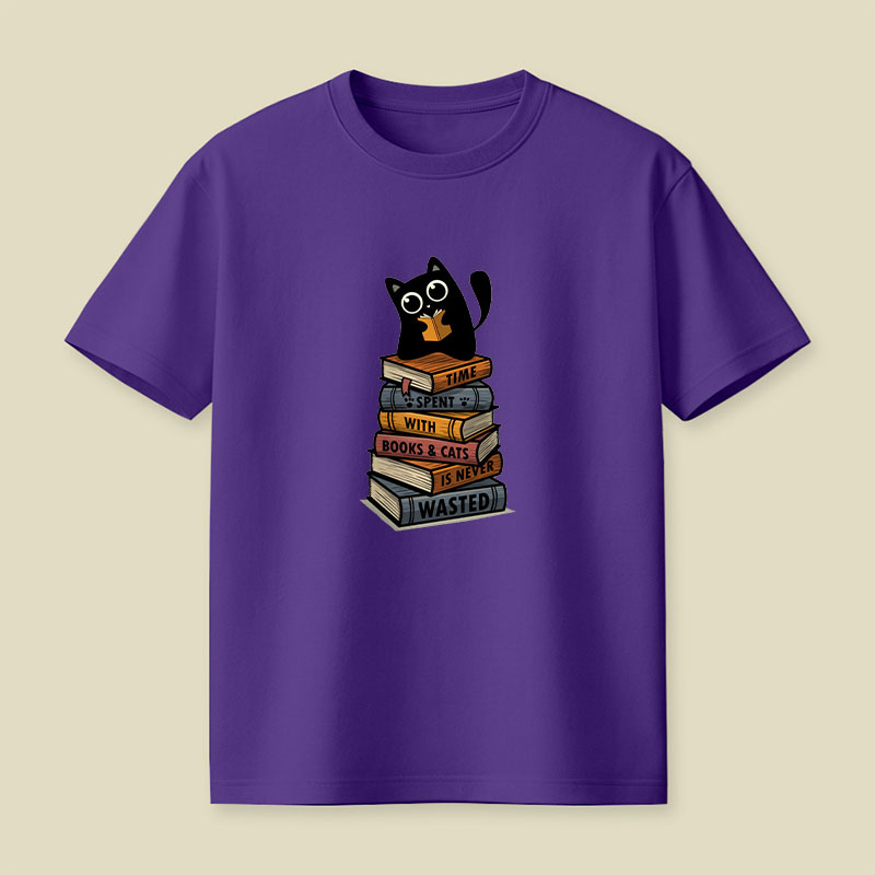 Time Spent With Books And Cats Playful T-Shirt