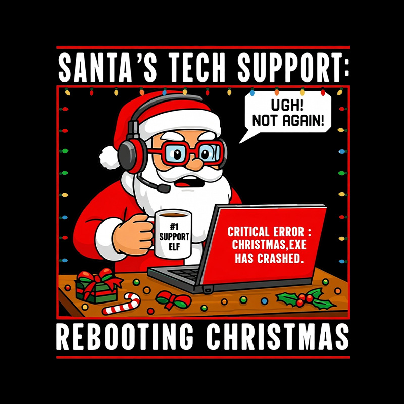 Santa Tech Support Cartoon Playful T-Shirt