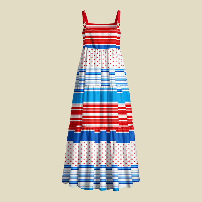 Red And Blue Color-Block Stripes Playful Maxi Dress
