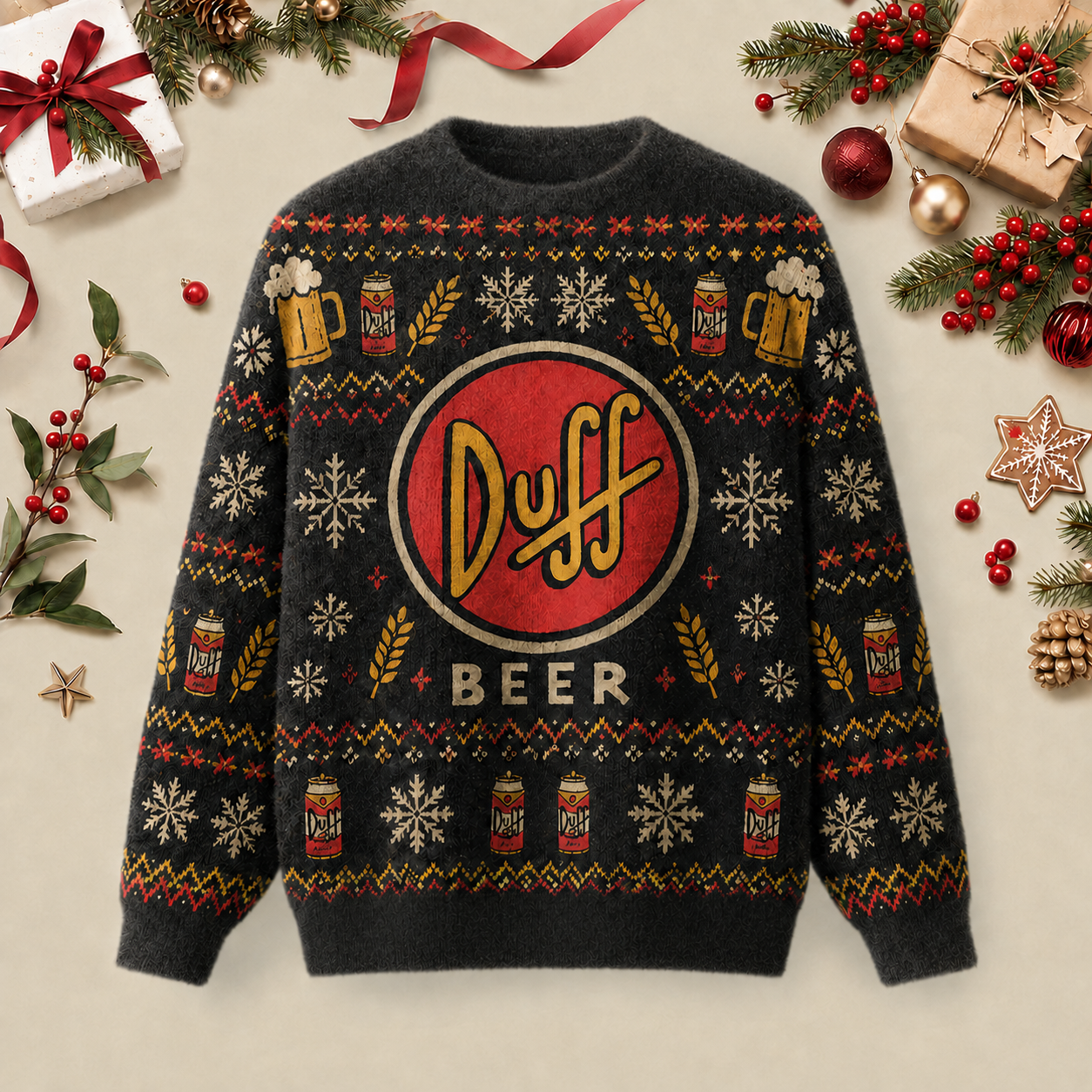 Duff Beer Ugly Christmas Fluffy Sweatershirt
