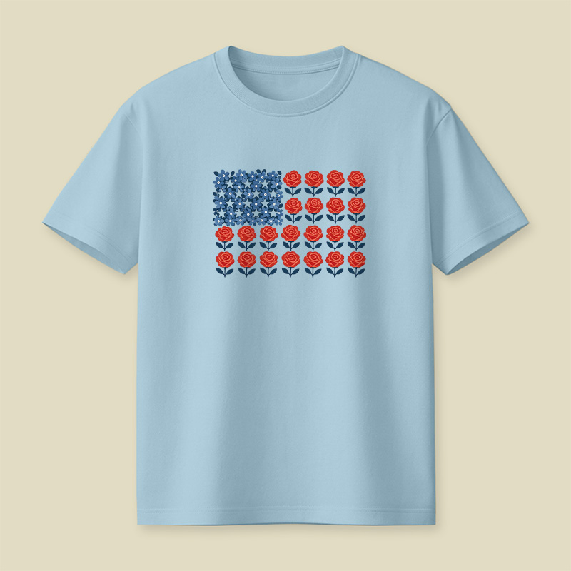 Floral American Flag Rose Patriotic Playful T-Shirt
