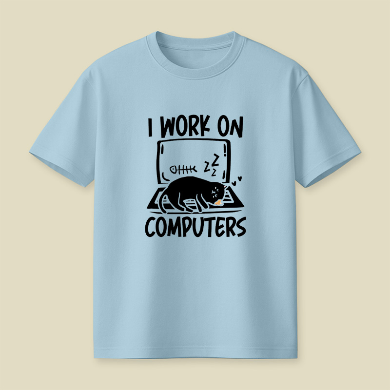 I Work On Computers Cat Nap Playful T-Shirt