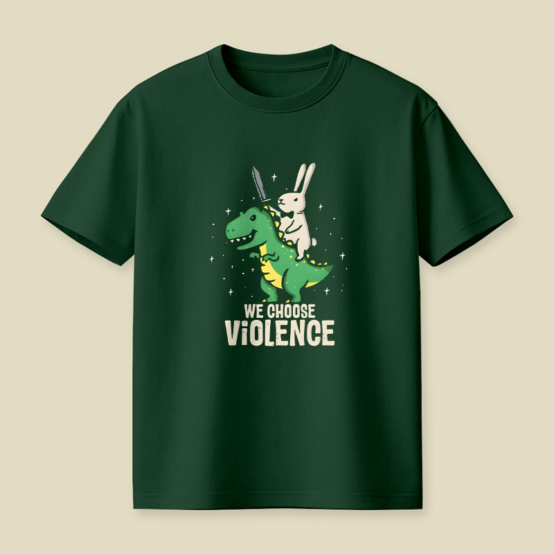 Rabbit Riding Dinosaur Choose Violence Playful T-Shirt