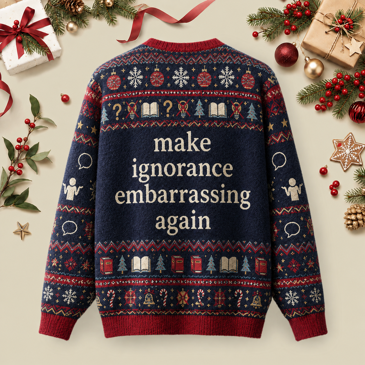 Make Ignorance Embarrassing Again Ugly Christmas Fluffy Sweatershirt