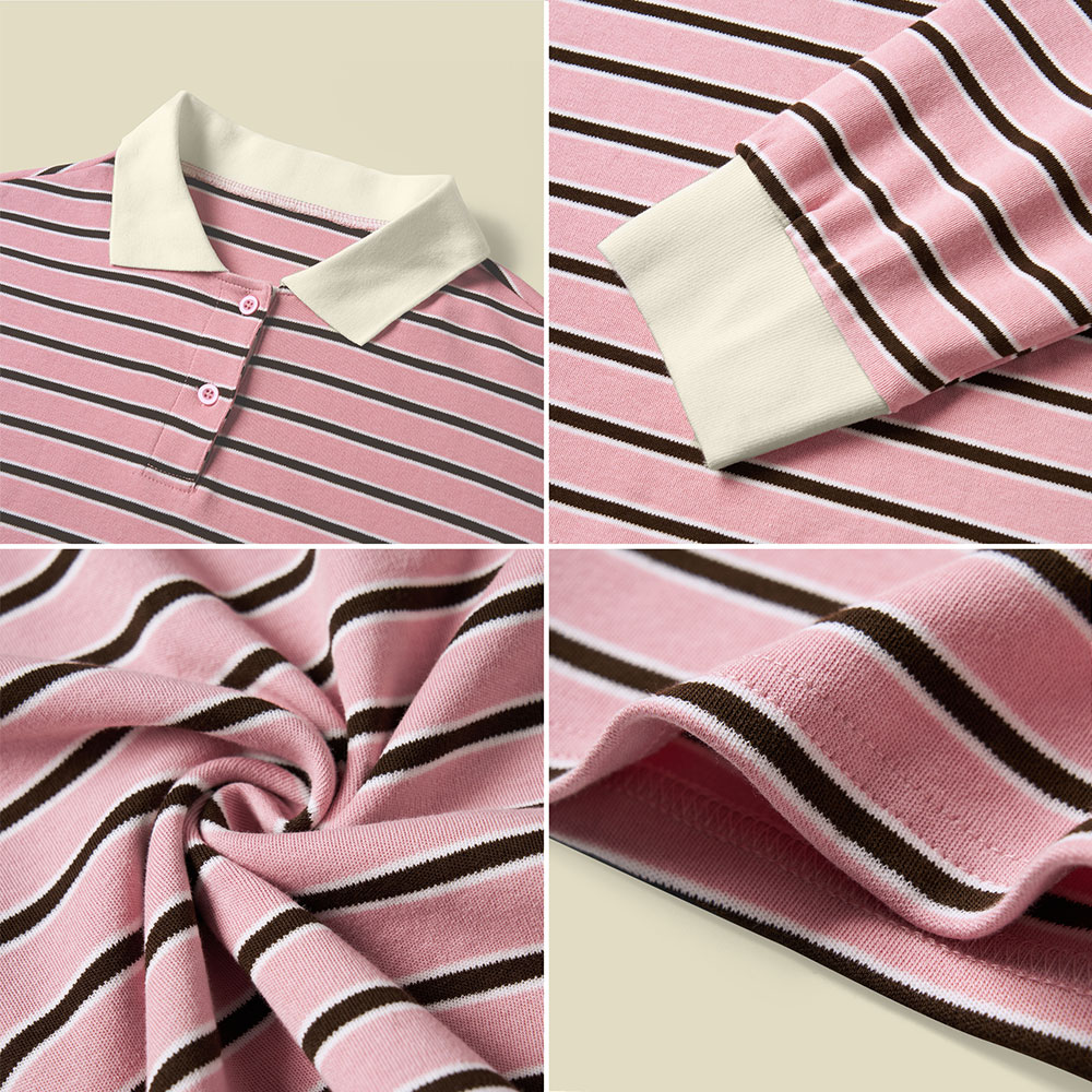 Fish Tank Lycra Striped Embroidered Long-Sleeve Polo