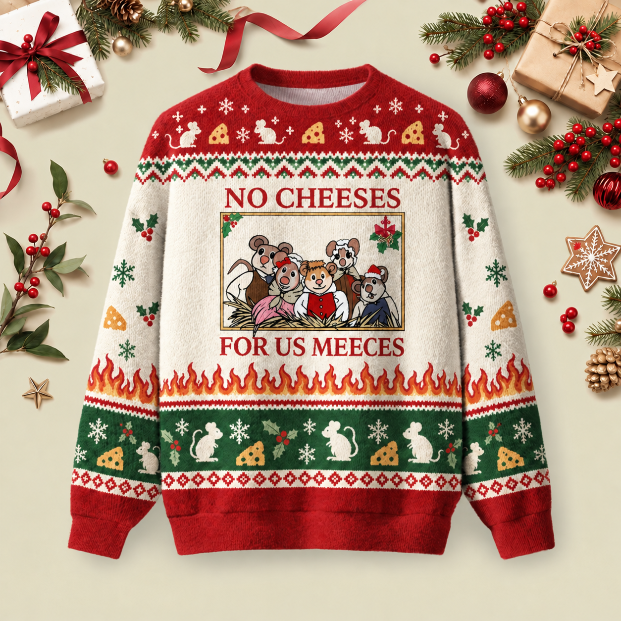 No Cheeses For Us Meece Ugly Christmas Fluffy Sweatershirt