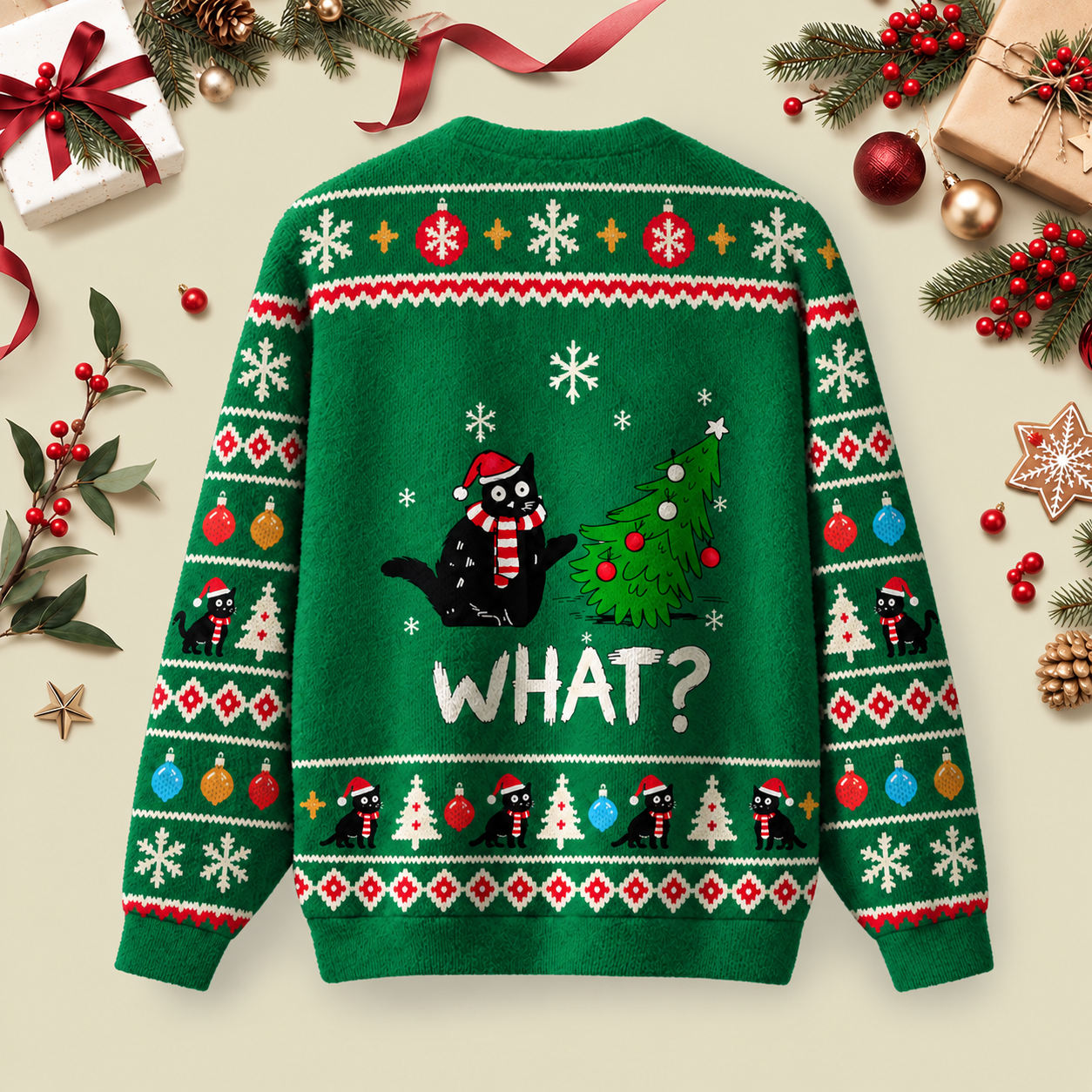 Christmas Cat What Green Ugly Christmas Fluffy Sweatershirt