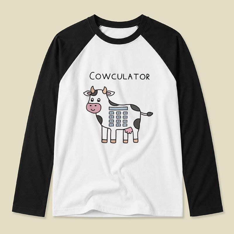 Cowculator Cow Calculator Math Pun Raglan Long-Sleeve Tee