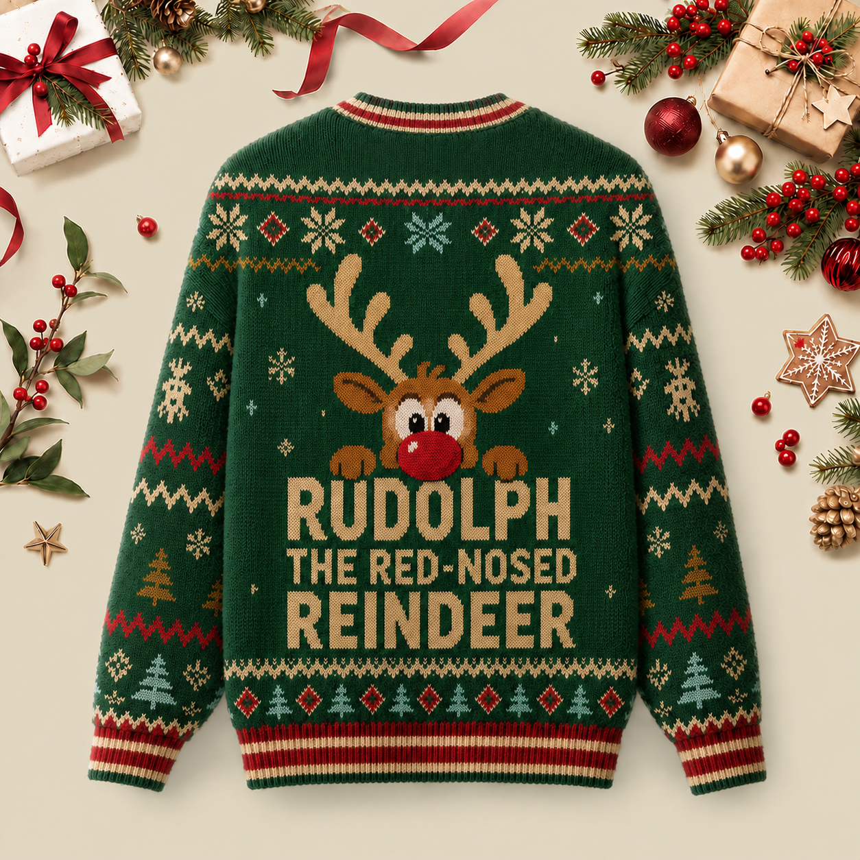Rudolph Reindeer Ugly Christmas Fluffy Sweatershirt