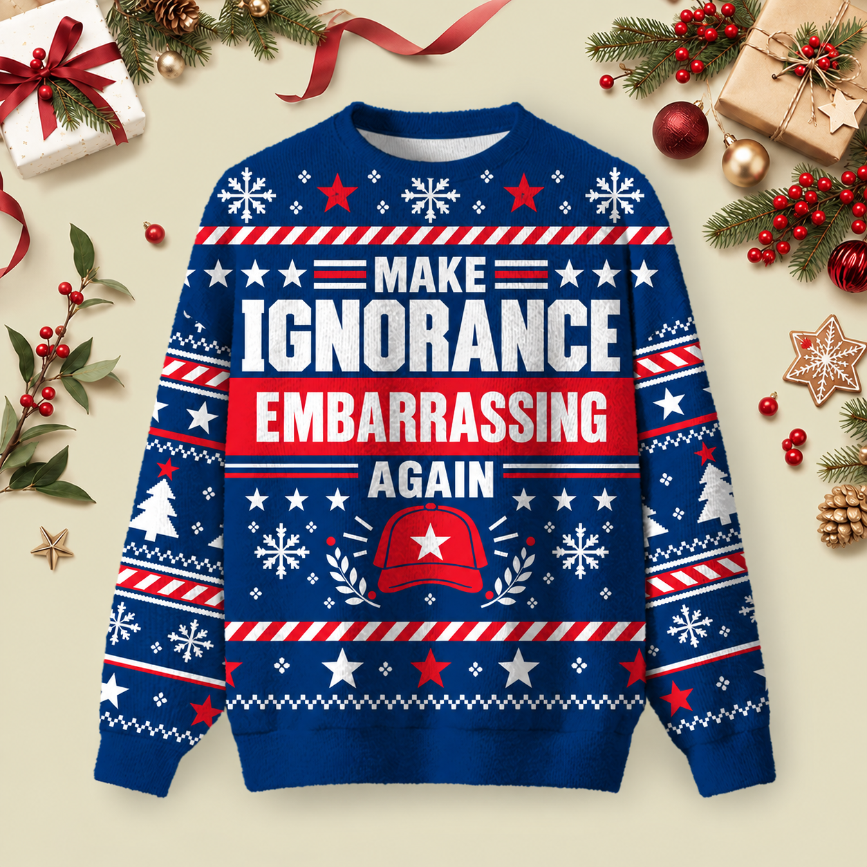 Make Ignorance Embarrassing Again Ugly Christmas Fluffy Sweatershirt