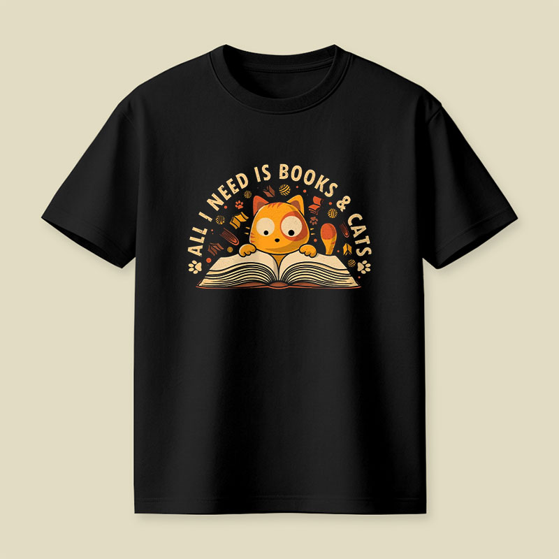 All I Need Is Books And Cats Playful T-Shirt