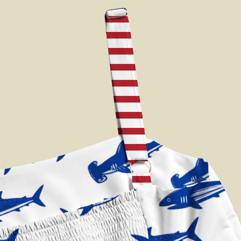 Nautical Blue Shark Stripe Strap Playful Maxi Dress