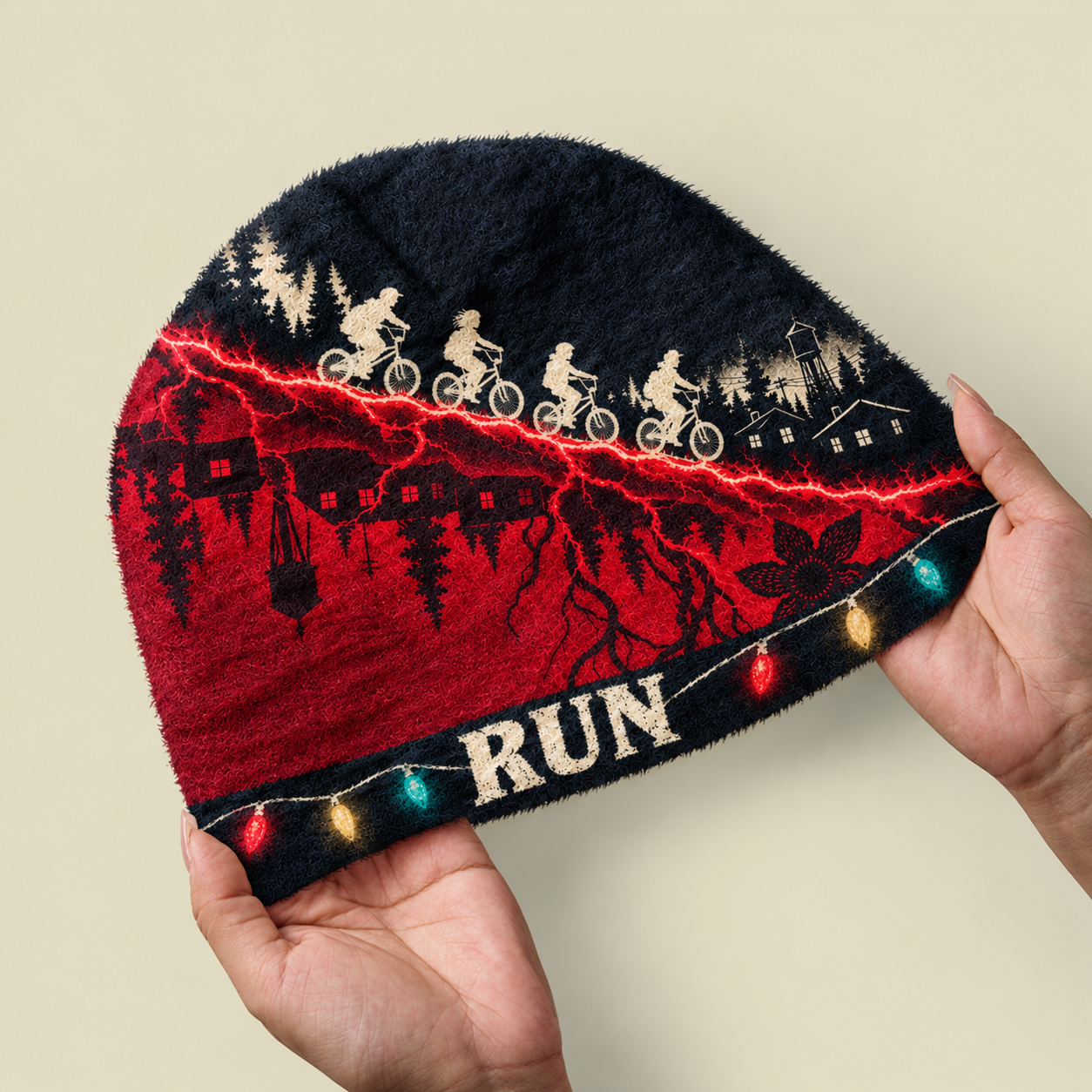 Upside Down Rift Red Fuzzy Beanie