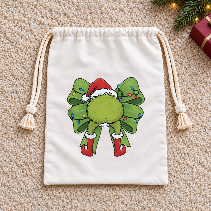 Plush Bow Christmas Drawstring Gift Bag