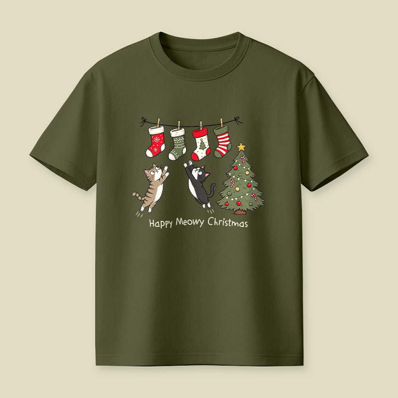 Happy Meowy Christmas Pussy Cats Playful T-Shirt