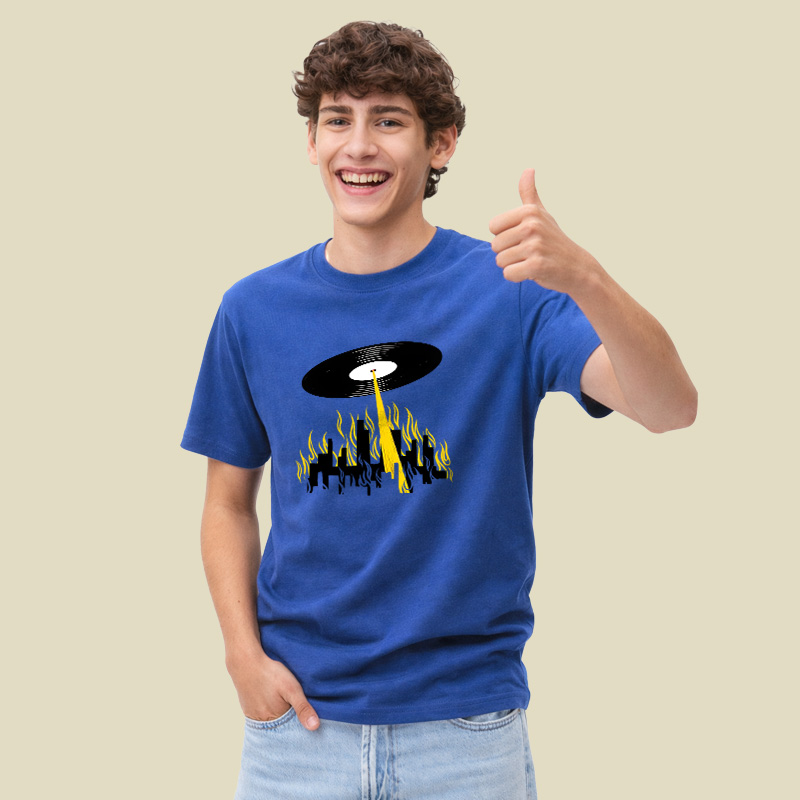 Vinyl Record UFO Invasion Burning City Playful T-Shirt
