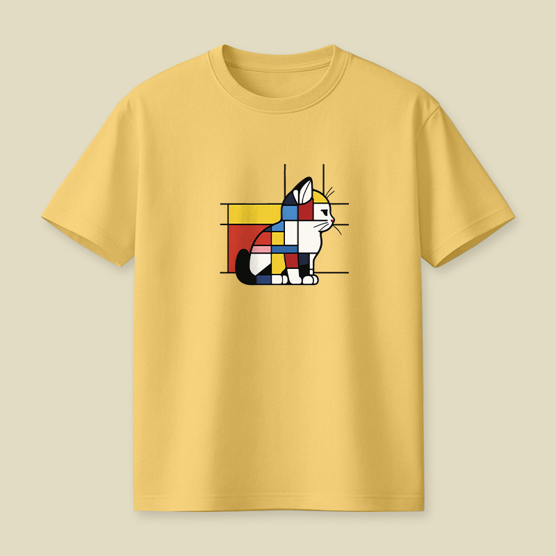 Geometric Cat Art In Primary Colors Playful T-Shirt