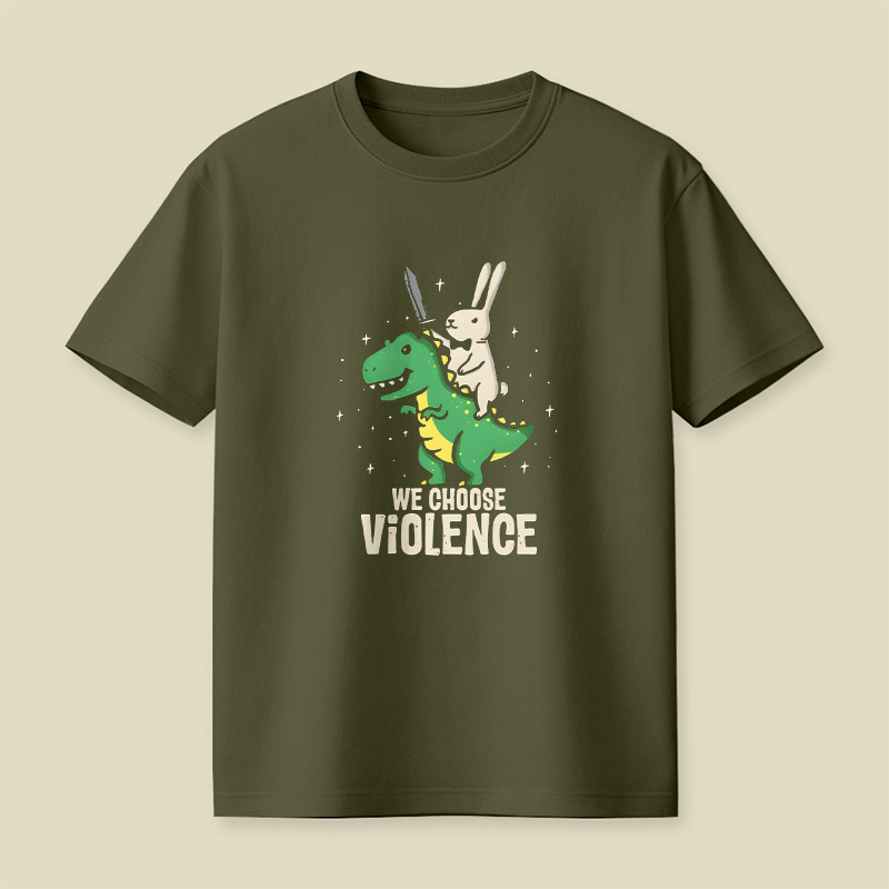 Rabbit Riding Dinosaur Choose Violence Playful T-Shirt