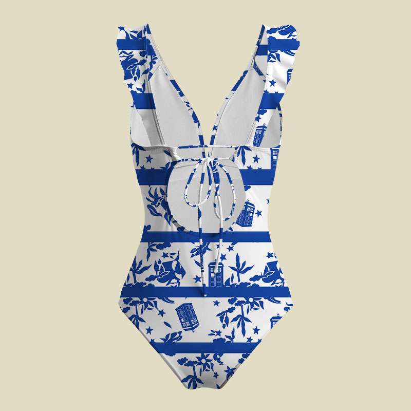 Blue Willow Tardis V-Neck One Piece Swimsuit