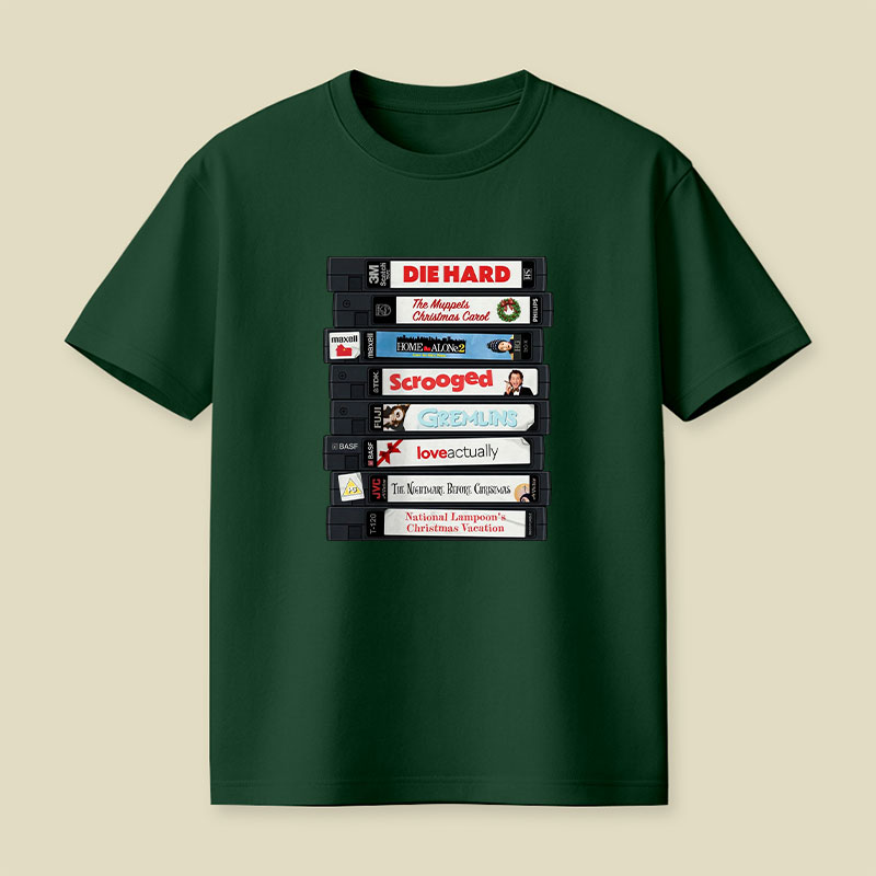 Christmas VHS Movie Marathon Retro Playful T-Shirt