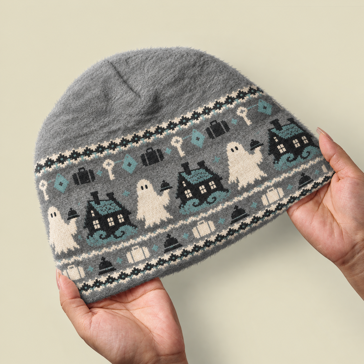 Vintage Ghost Haunted Inn Fuzzy Beanie