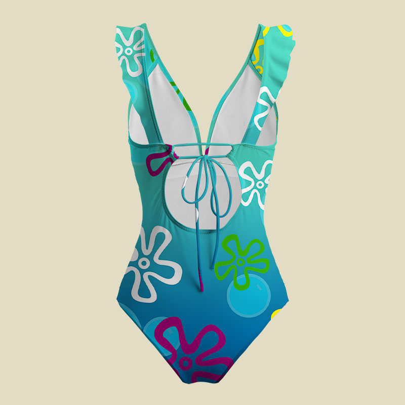 Underwater Beach V-Neck One Piece Swimsuit