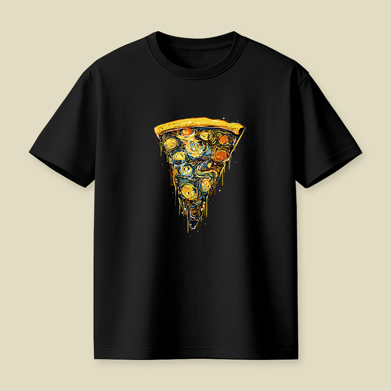 Starry Night Pizza Slice Playful T-Shirt